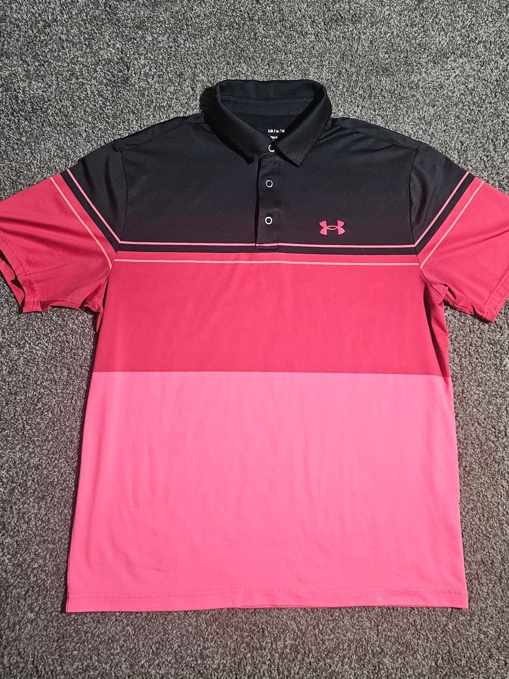 Under Armor Playoff Men's Polo Shirt Large Pink To Black Pullover Short Sleeve